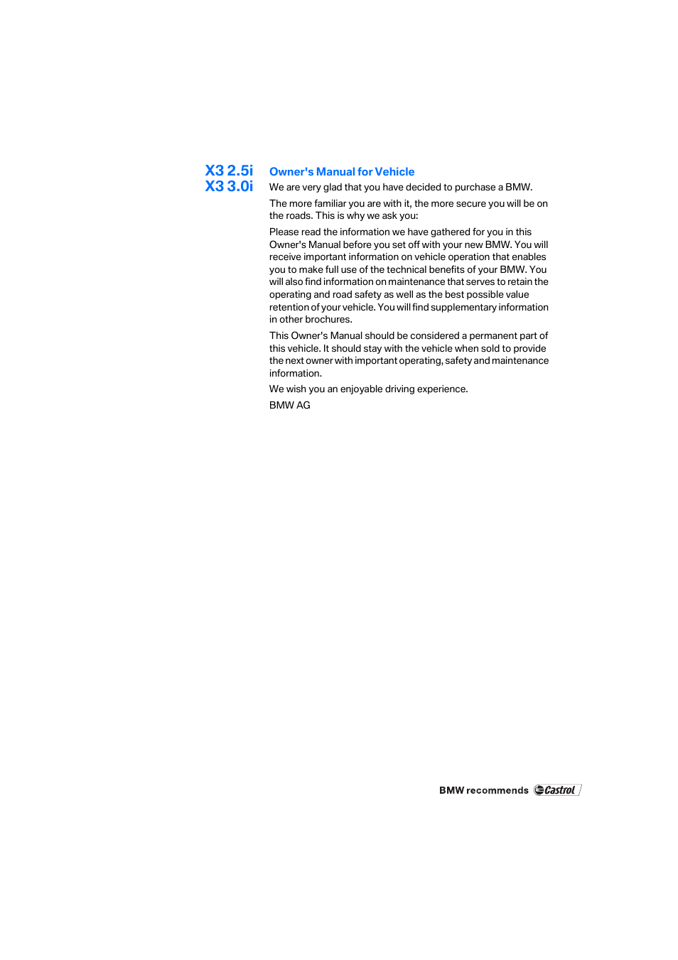 X3 2.5i x3 3.0i | BMW X3 2.5i SAV 2005 User Manual | Page 2 / 126