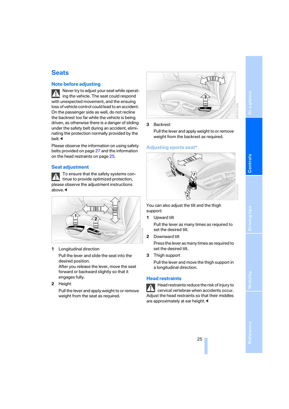 Seats | BMW X3 2.5i SAV 2005 User Manual | Page 26 / 126