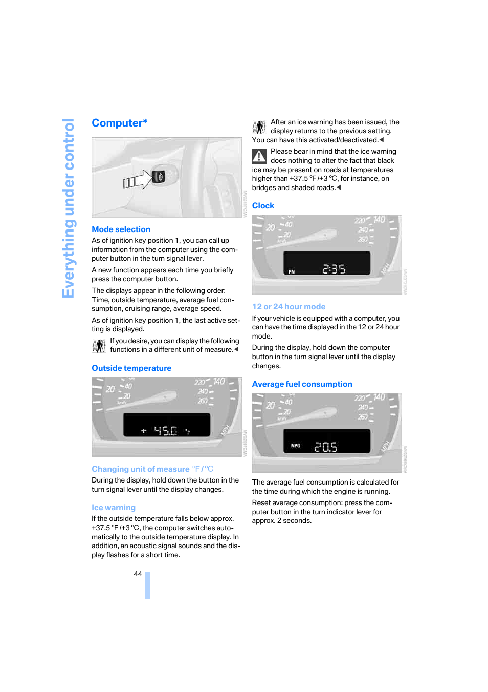 Computer, Eve ryth ing un de r co nt rol | BMW X3 2.5i SAV 2005 User Manual | Page 45 / 126