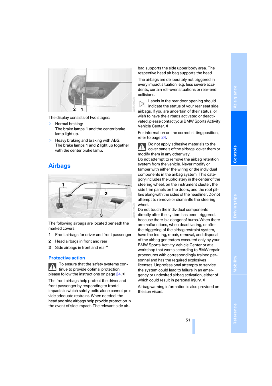 Airbags | BMW X3 2.5i SAV 2005 User Manual | Page 52 / 126