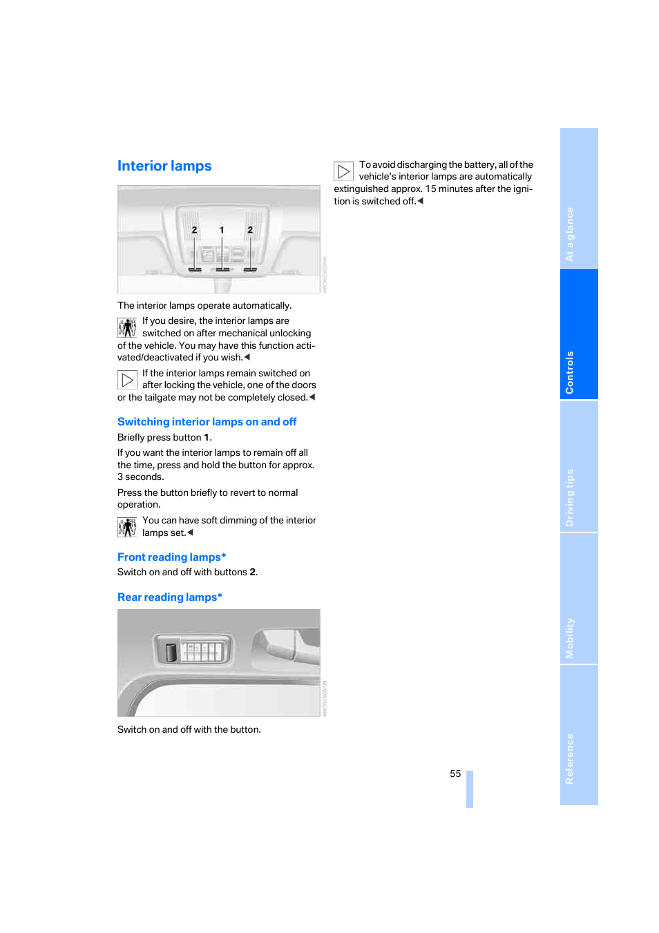 Interior lamps | BMW X3 2.5i SAV 2005 User Manual | Page 56 / 126