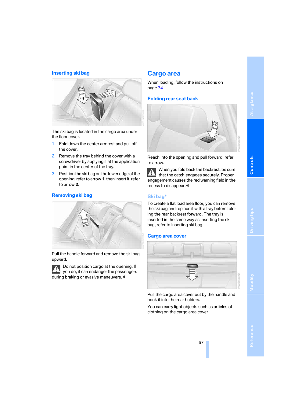 Cargo area | BMW X3 2.5i SAV 2005 User Manual | Page 68 / 126