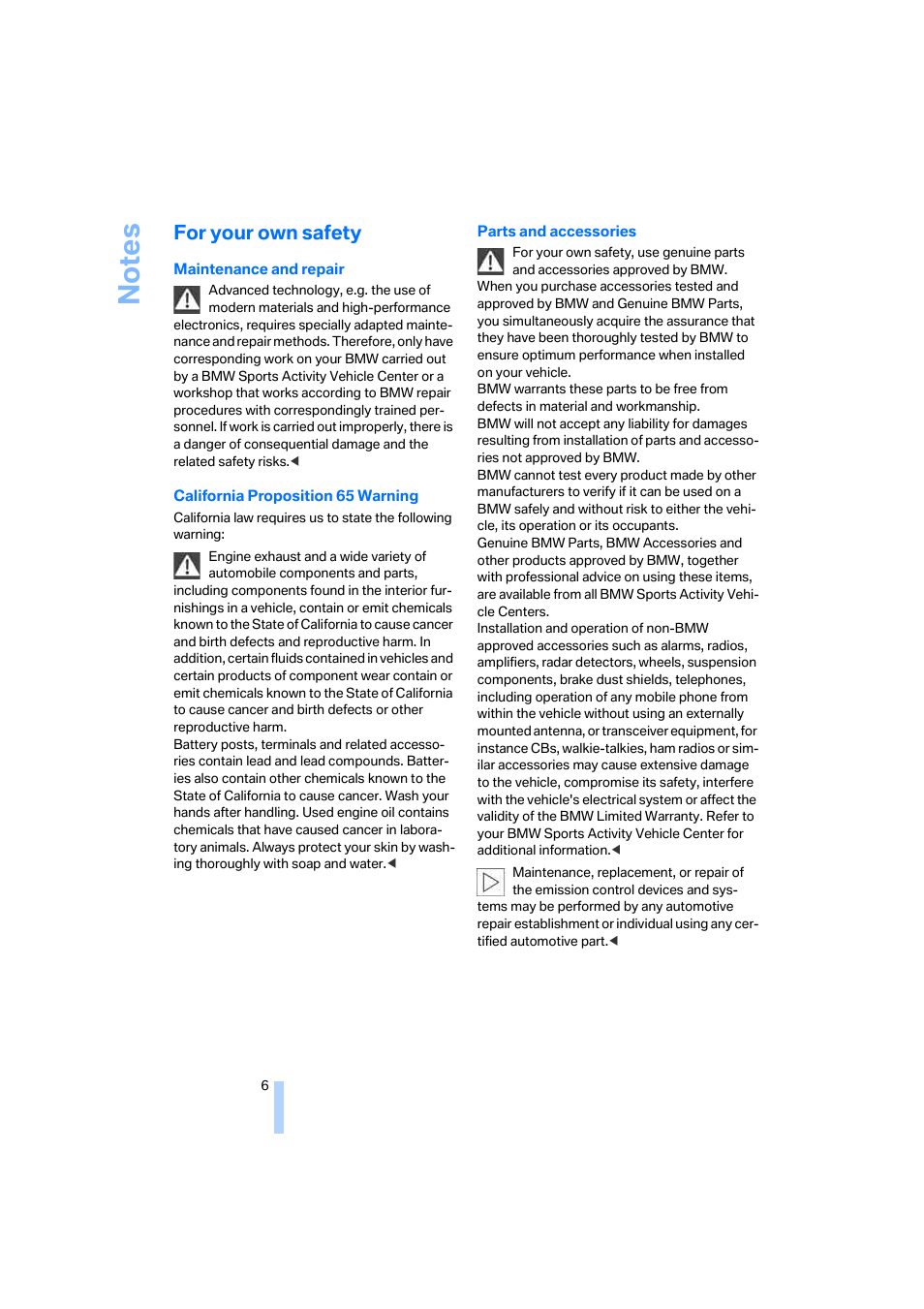 For your own safety | BMW X3 2.5i SAV 2005 User Manual | Page 7 / 126