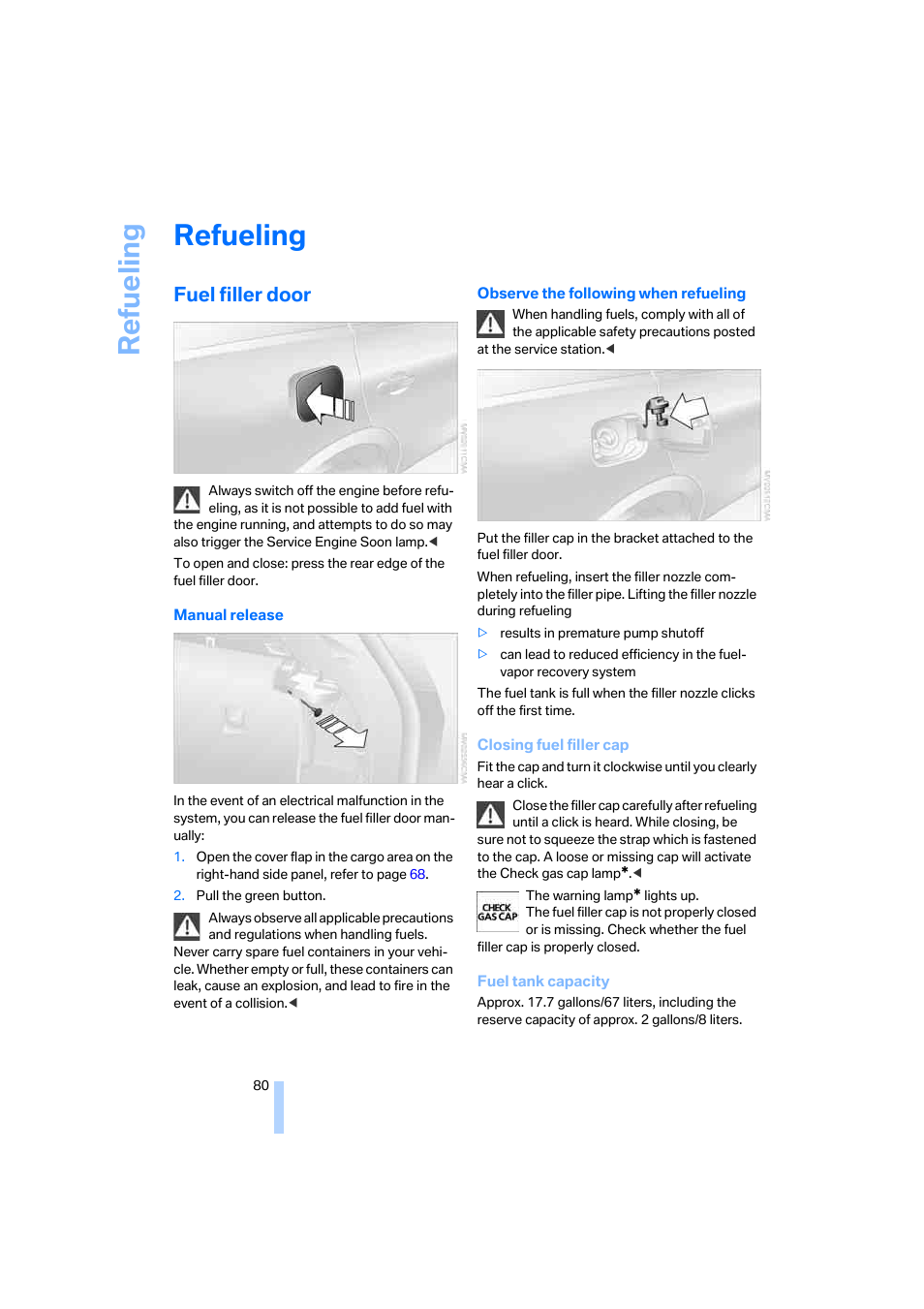 Refueling, Fuel filler door, Ilit | Re fueling | BMW X3 2.5i SAV 2005 User Manual | Page 81 / 126