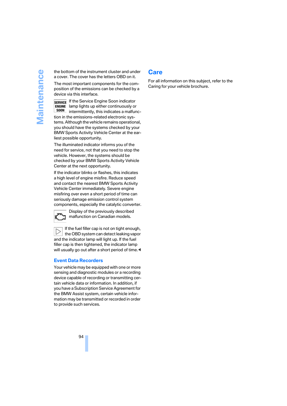 Care, Maintenance | BMW X3 2.5i SAV 2005 User Manual | Page 95 / 126