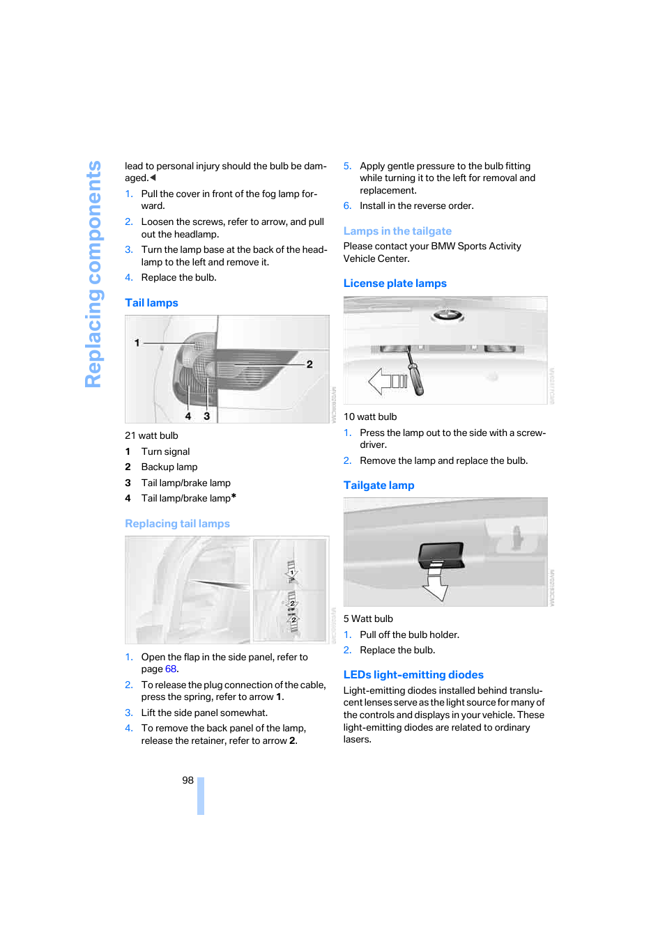 Replacing components | BMW X3 2.5i SAV 2005 User Manual | Page 99 / 126