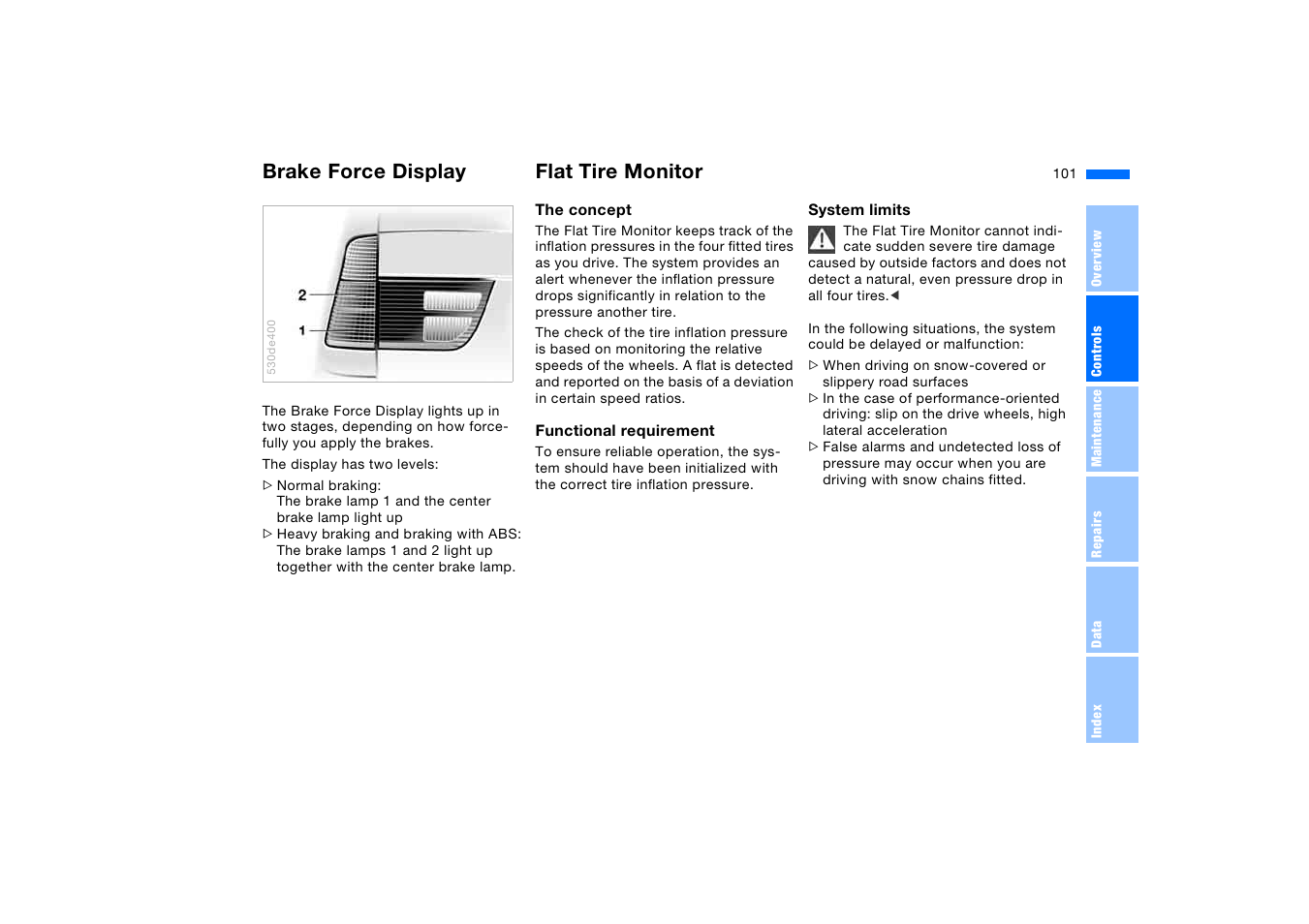 Brake force display, Flat tire monitor, Brake force display flat tire monitor | BMW X5 3.0i SAV 2005 User Manual | Page 101 / 200