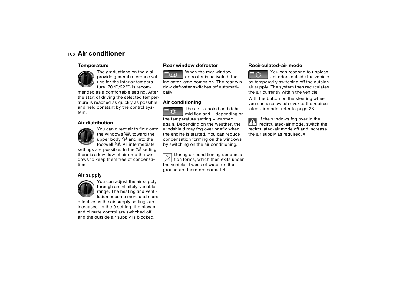 Air conditioner | BMW X5 3.0i SAV 2005 User Manual | Page 108 / 200