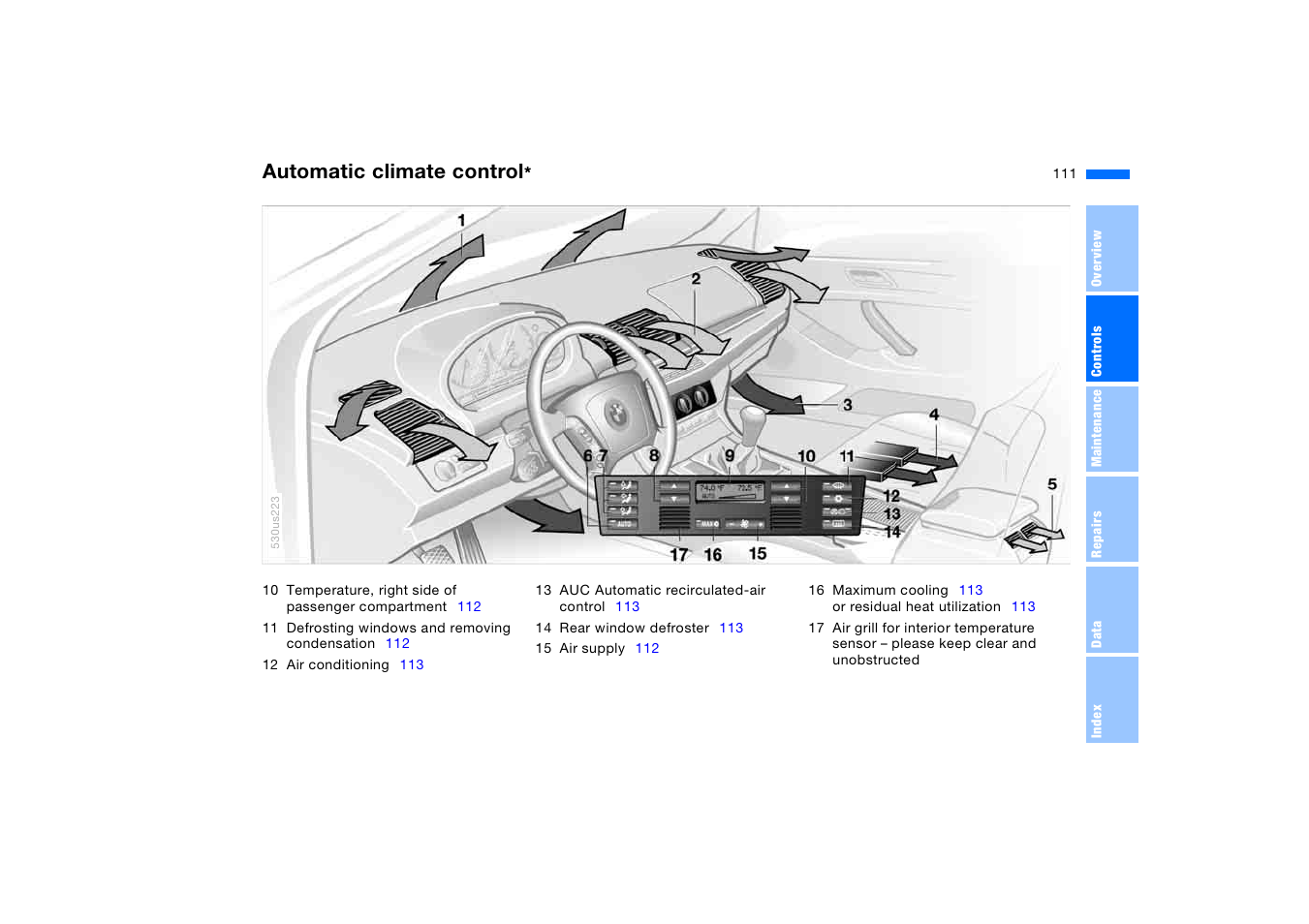 Automatic climate control | BMW X5 3.0i SAV 2005 User Manual | Page 111 / 200