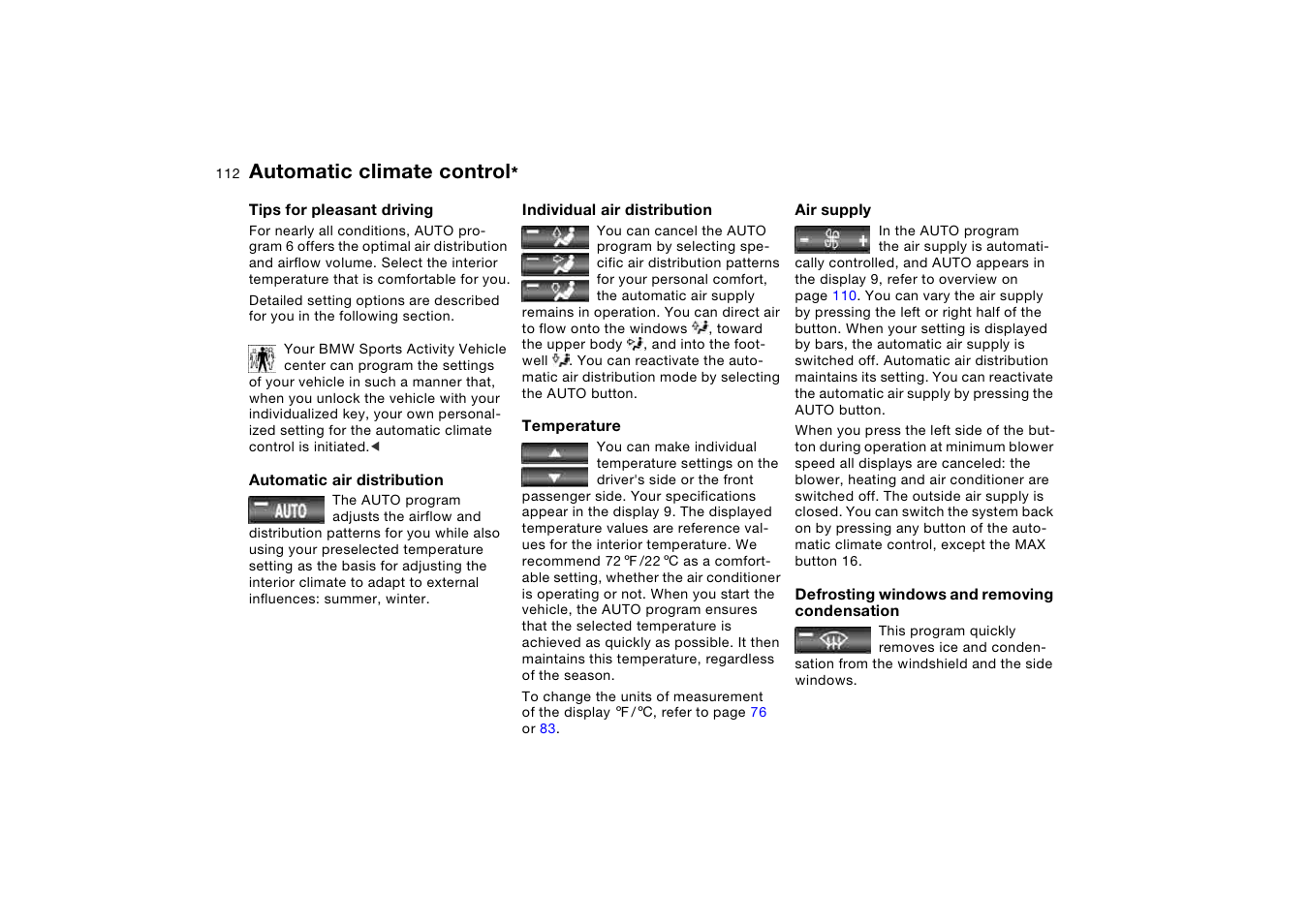 Automatic climate control | BMW X5 3.0i SAV 2005 User Manual | Page 112 / 200