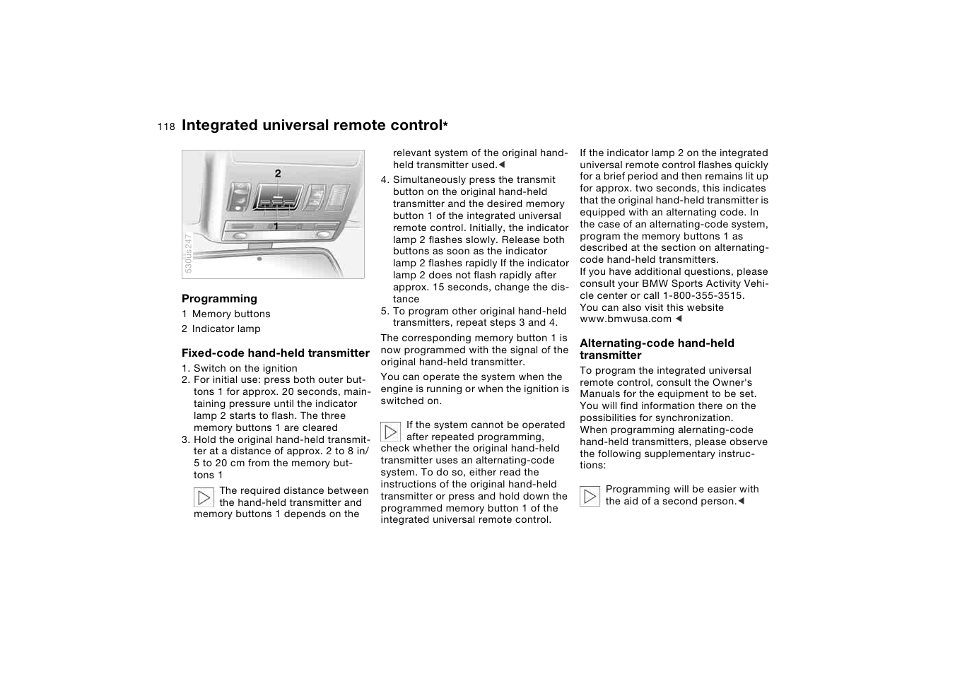 Integrated universal remote control | BMW X5 3.0i SAV 2005 User Manual | Page 118 / 200