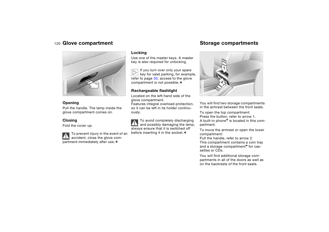 Glove compartment, Storage compartments, Glove compartment storage compartments | BMW X5 3.0i SAV 2005 User Manual | Page 120 / 200