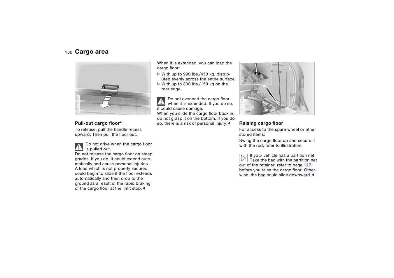 Cargo area | BMW X5 3.0i SAV 2005 User Manual | Page 130 / 200