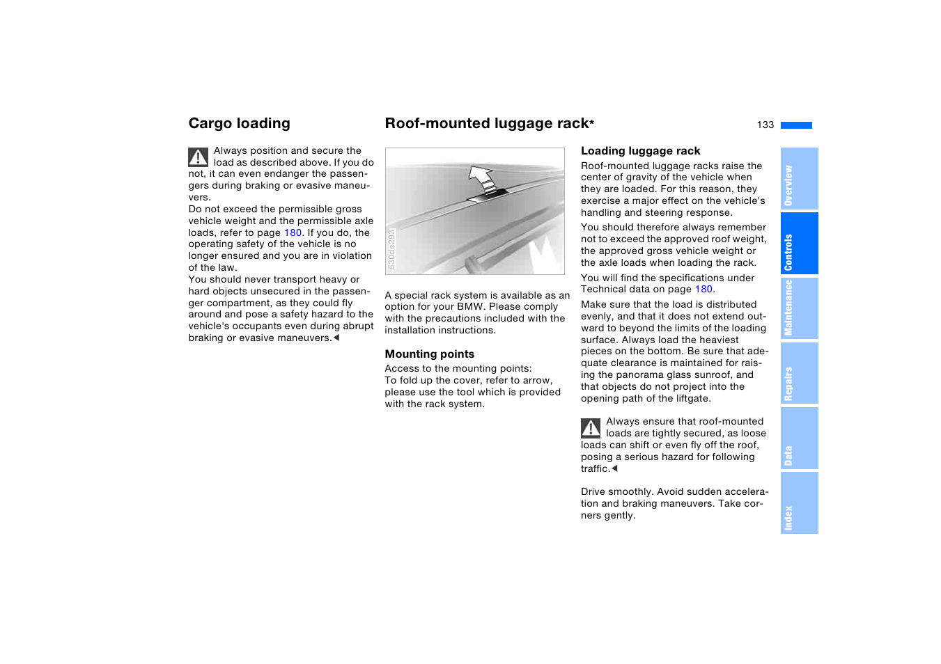 Roof-mounted luggage rack, Cargo loading roof-mounted luggage rack | BMW X5 3.0i SAV 2005 User Manual | Page 133 / 200
