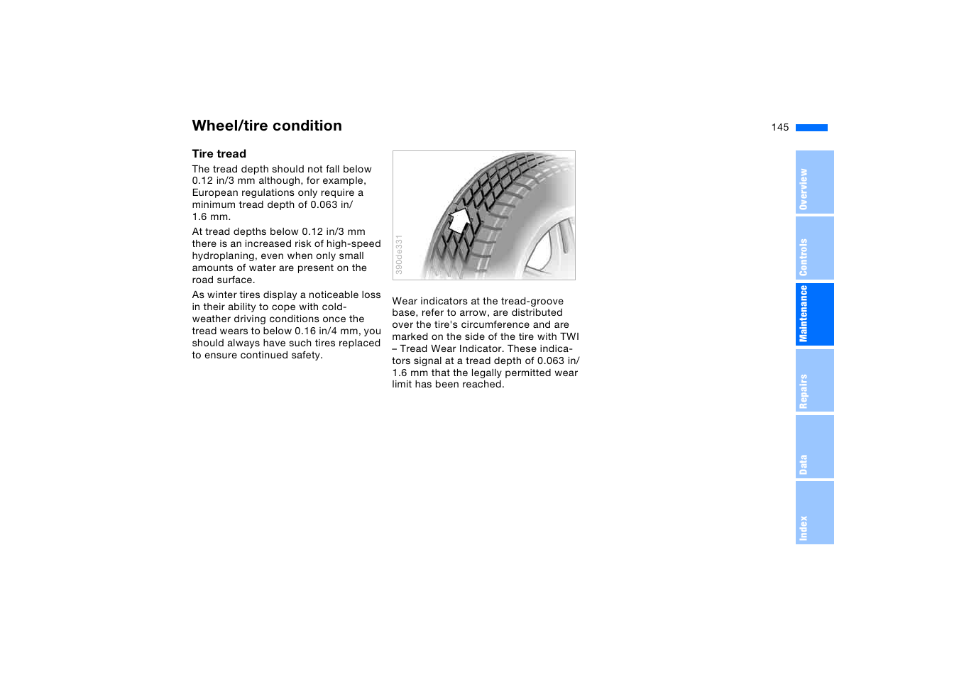 Wheel/tire condition | BMW X5 3.0i SAV 2005 User Manual | Page 145 / 200