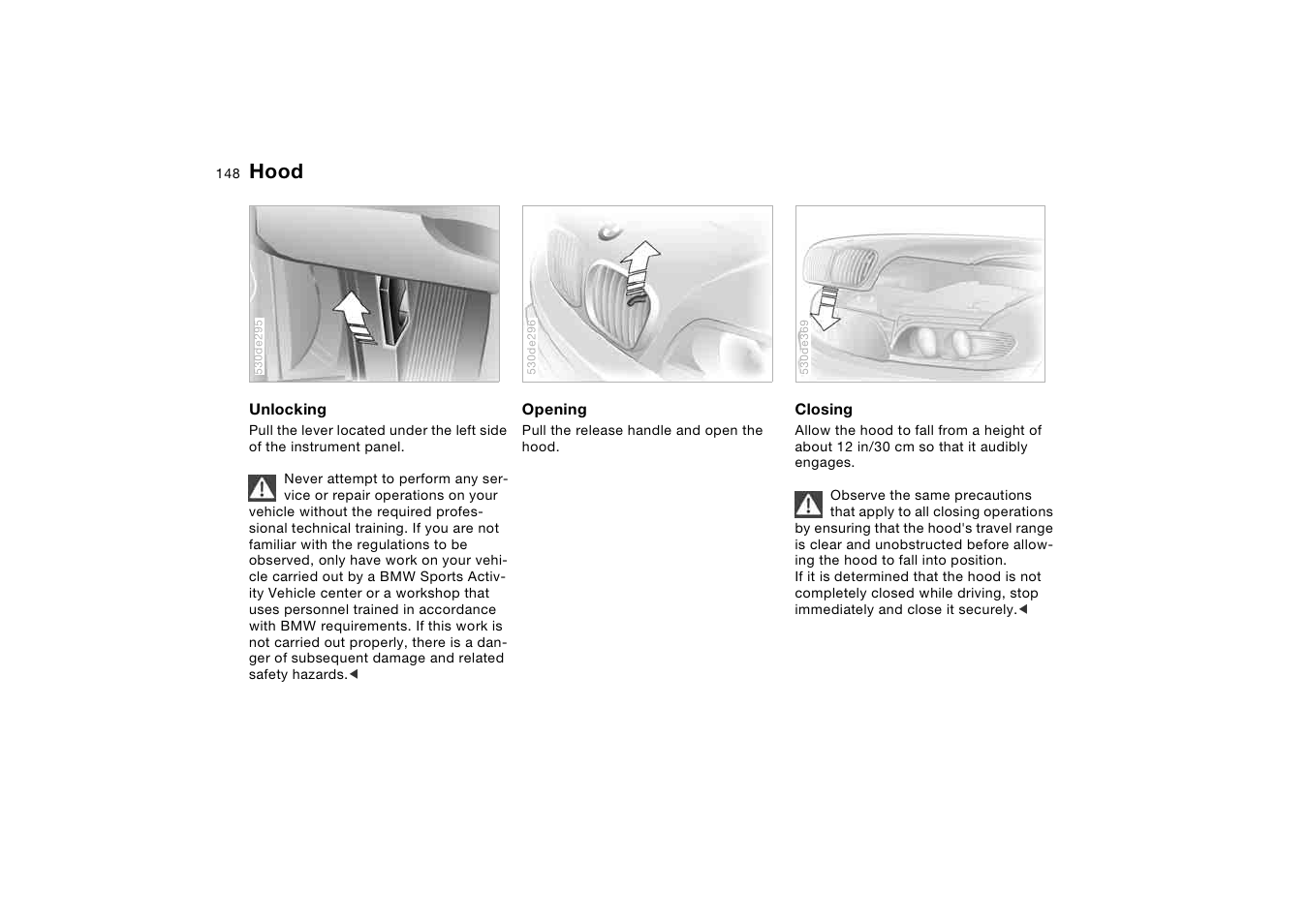 Hood | BMW X5 3.0i SAV 2005 User Manual | Page 148 / 200