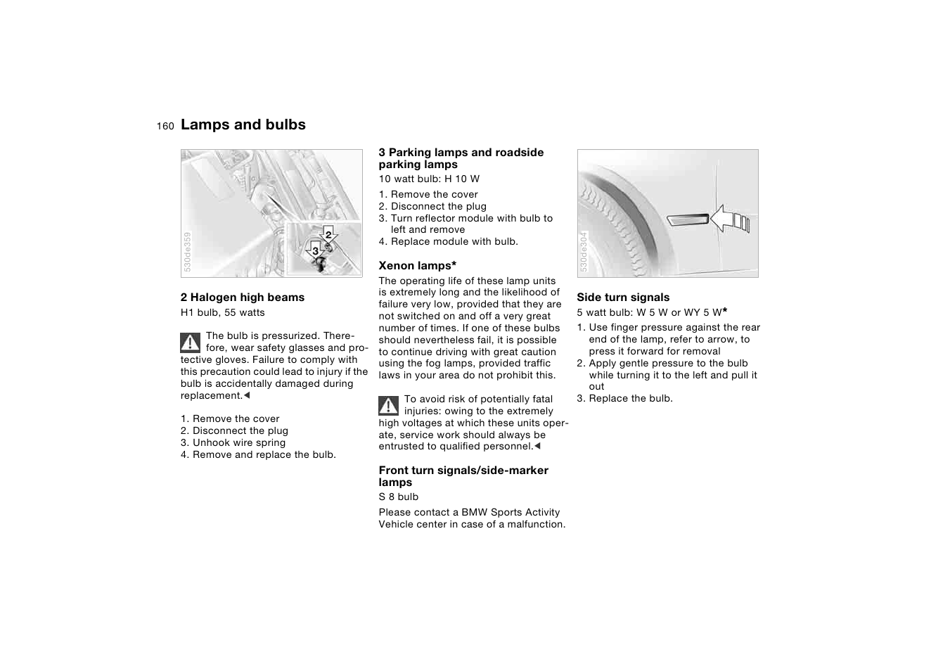 Lamps and bulbs | BMW X5 3.0i SAV 2005 User Manual | Page 160 / 200