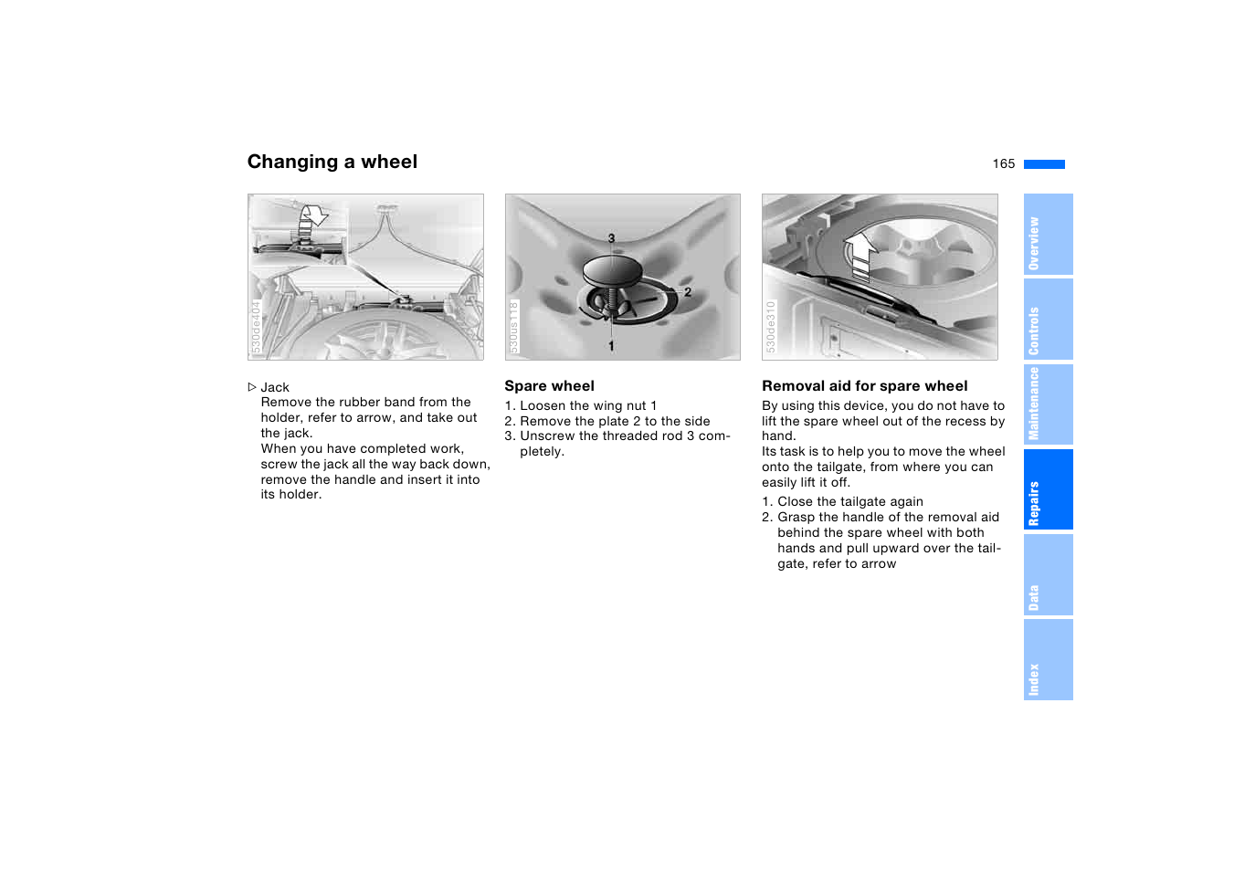 Changing a wheel | BMW X5 3.0i SAV 2005 User Manual | Page 165 / 200