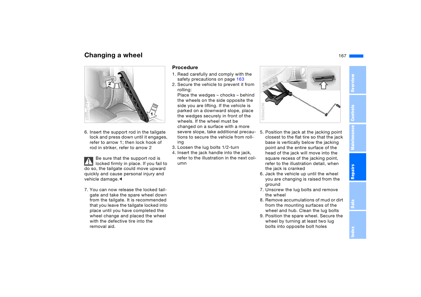 Changing a wheel | BMW X5 3.0i SAV 2005 User Manual | Page 167 / 200