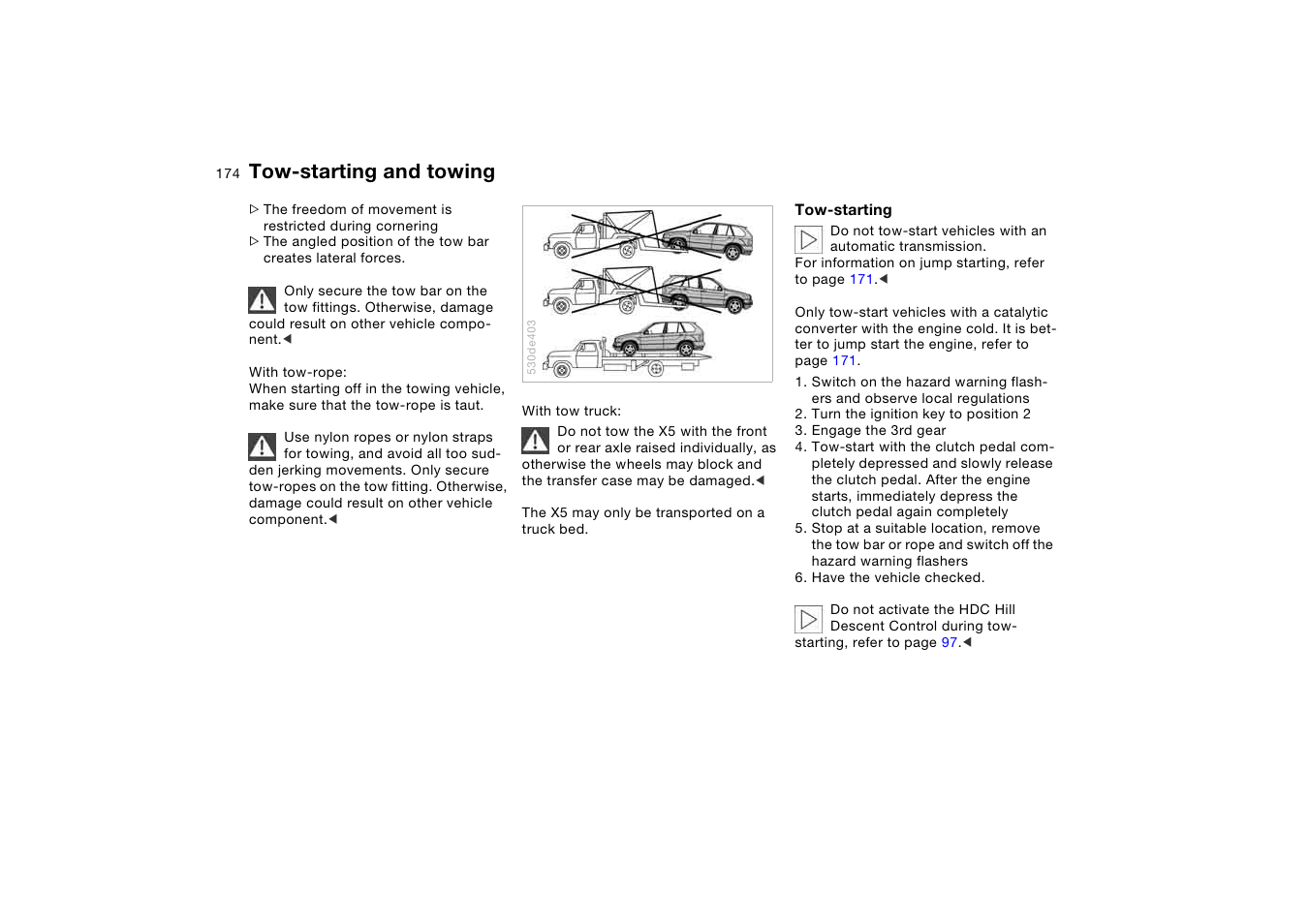 Tow-starting and towing | BMW X5 3.0i SAV 2005 User Manual | Page 174 / 200
