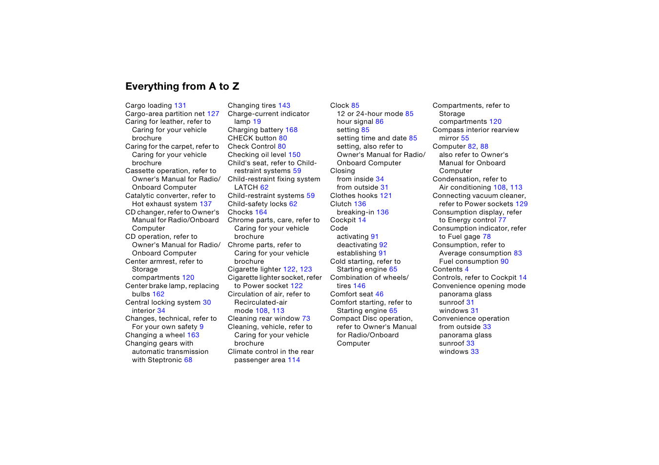 Everything from a to z | BMW X5 3.0i SAV 2005 User Manual | Page 186 / 200