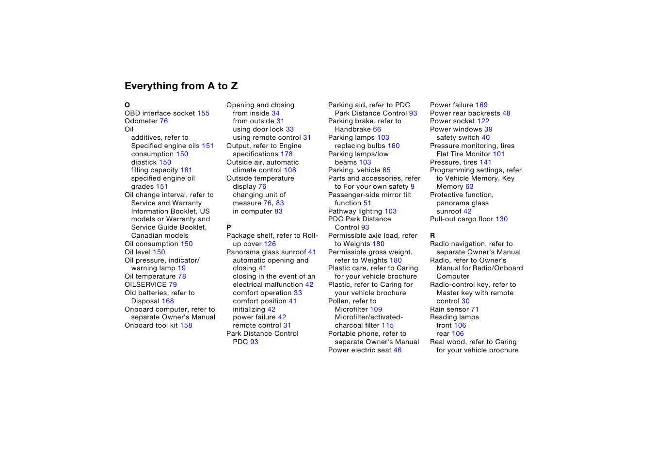 Everything from a to z | BMW X5 3.0i SAV 2005 User Manual | Page 192 / 200