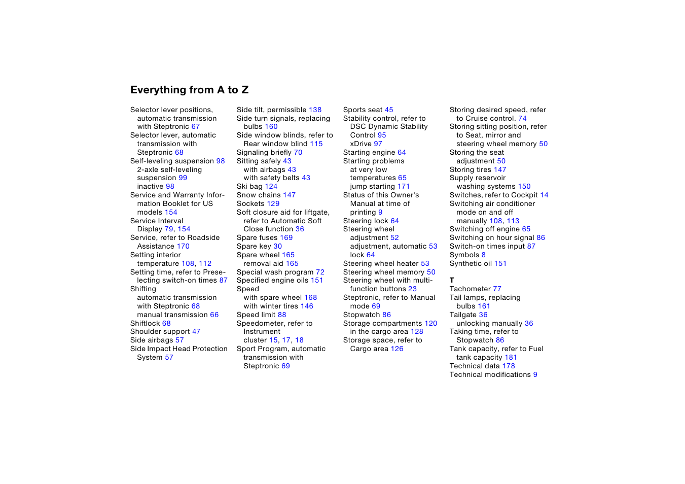 Everything from a to z | BMW X5 3.0i SAV 2005 User Manual | Page 194 / 200