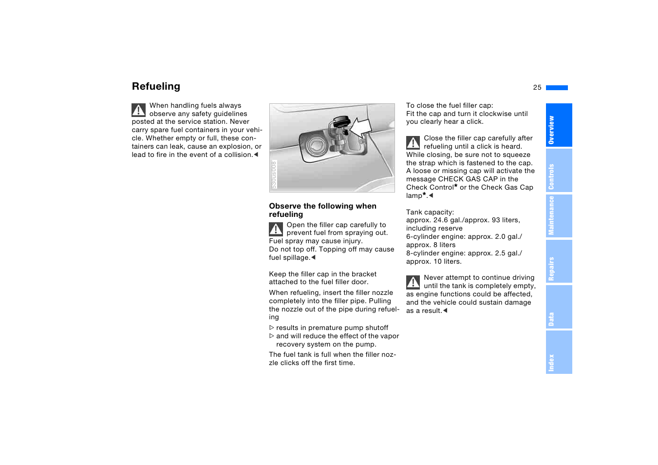 Refueling | BMW X5 3.0i SAV 2005 User Manual | Page 25 / 200