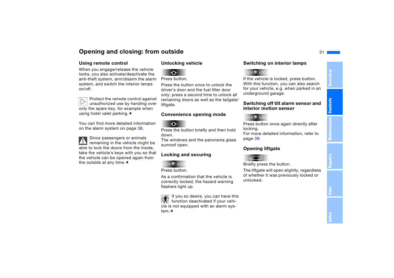 Opening and closing: from outside, Opening and closing, From outside | BMW X5 3.0i SAV 2005 User Manual | Page 31 / 200