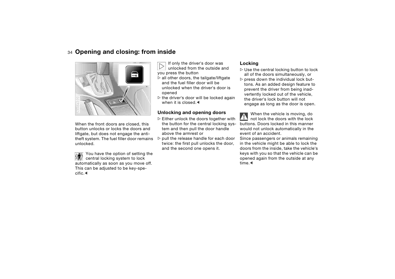 Opening and closing: from inside, Opening and closing, From inside | BMW X5 3.0i SAV 2005 User Manual | Page 34 / 200