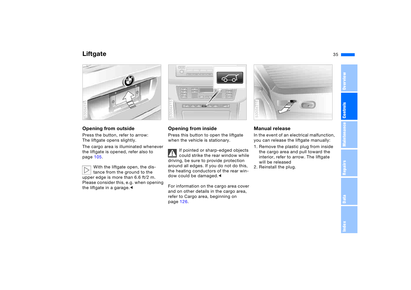 Liftgate | BMW X5 3.0i SAV 2005 User Manual | Page 35 / 200