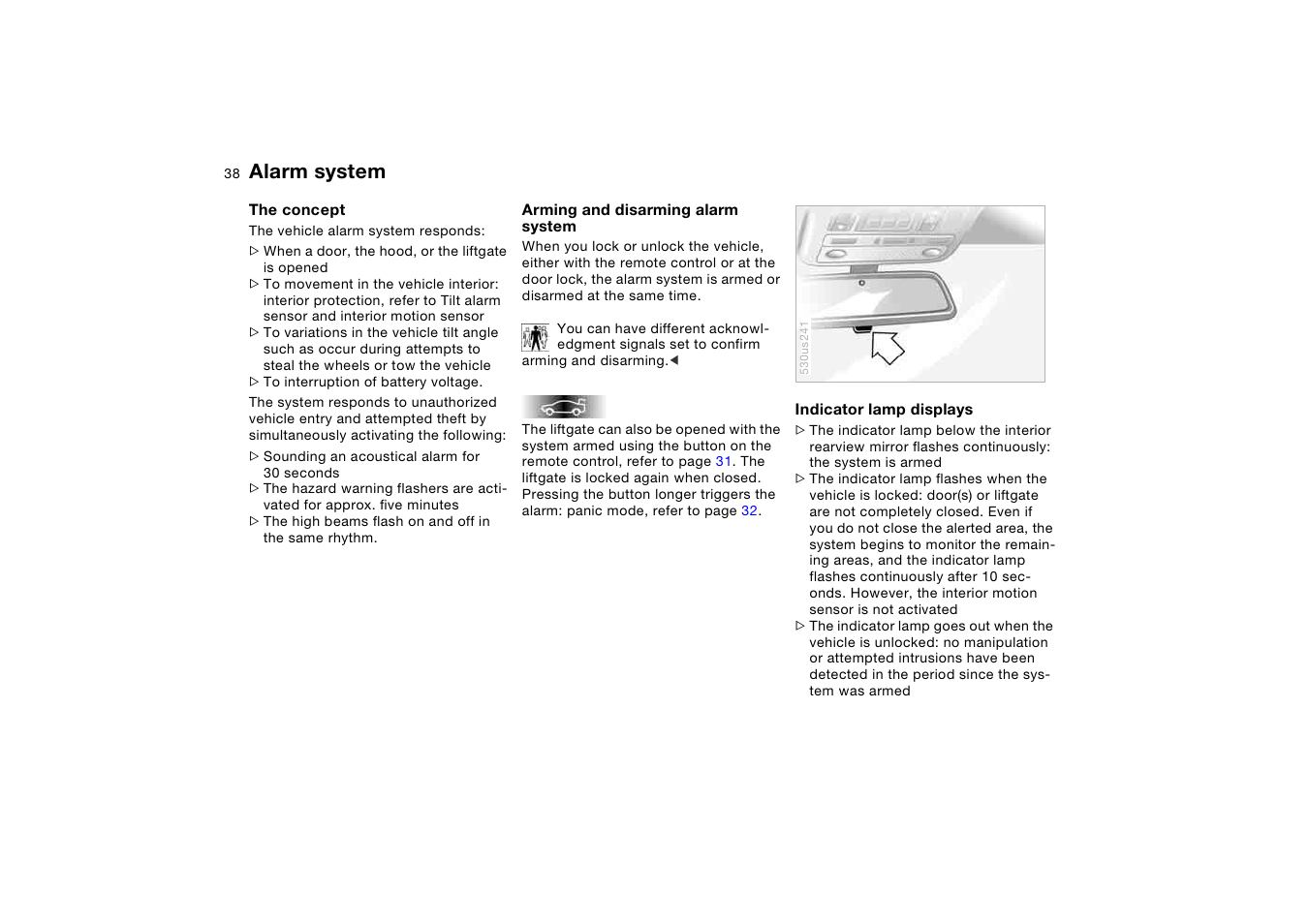 Alarm system | BMW X5 3.0i SAV 2005 User Manual | Page 38 / 200