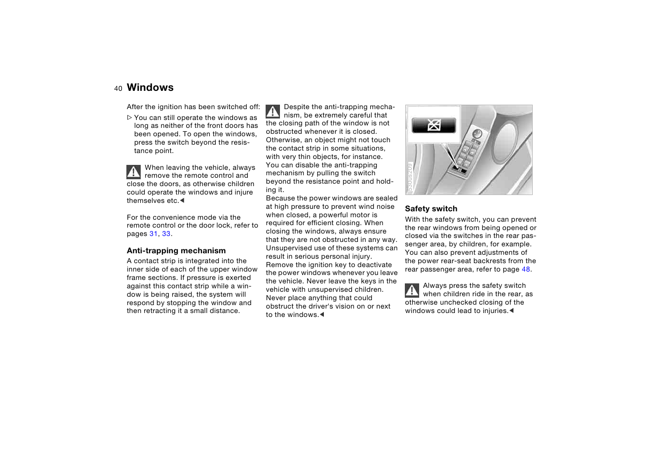 Windows | BMW X5 3.0i SAV 2005 User Manual | Page 40 / 200