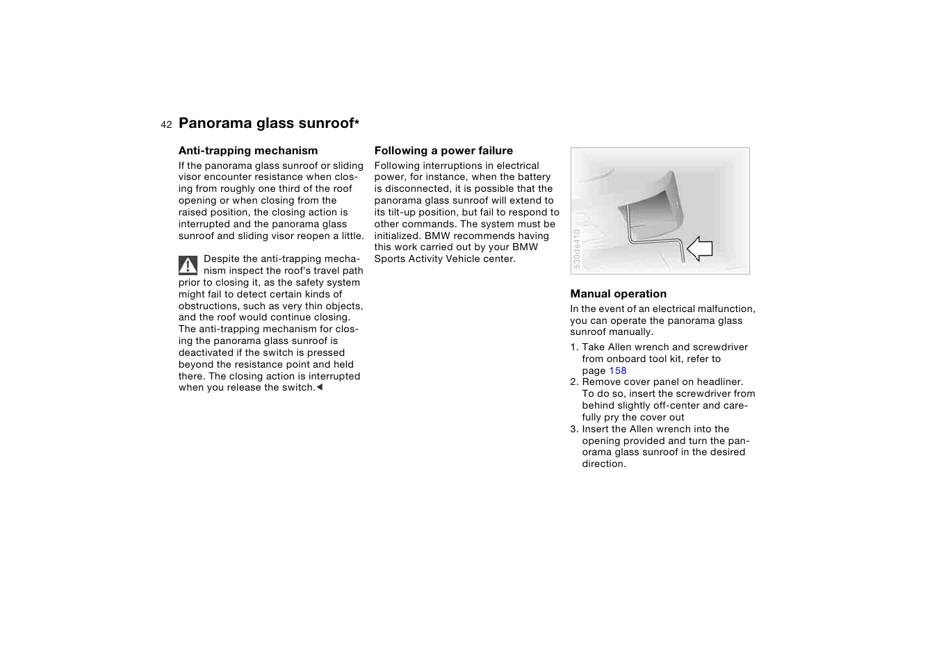 Panorama glass sunroof | BMW X5 3.0i SAV 2005 User Manual | Page 42 / 200