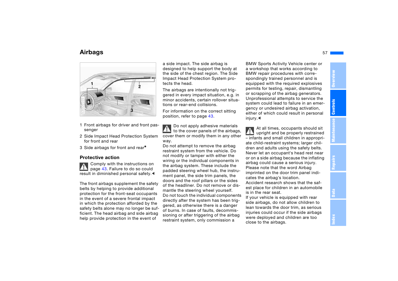 Airbags | BMW X5 3.0i SAV 2005 User Manual | Page 57 / 200