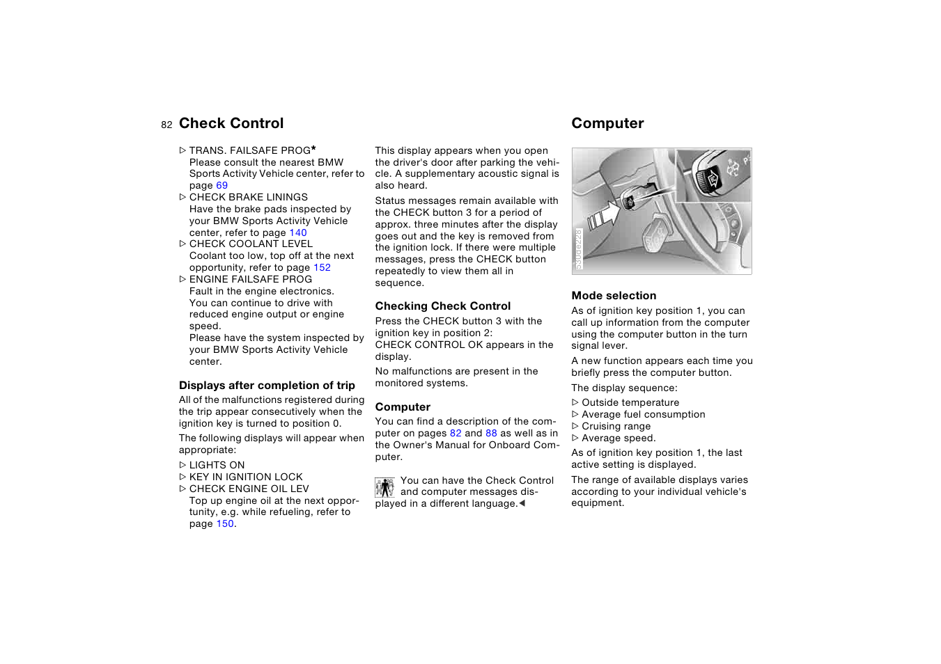 Computer, Check control computer | BMW X5 3.0i SAV 2005 User Manual | Page 82 / 200