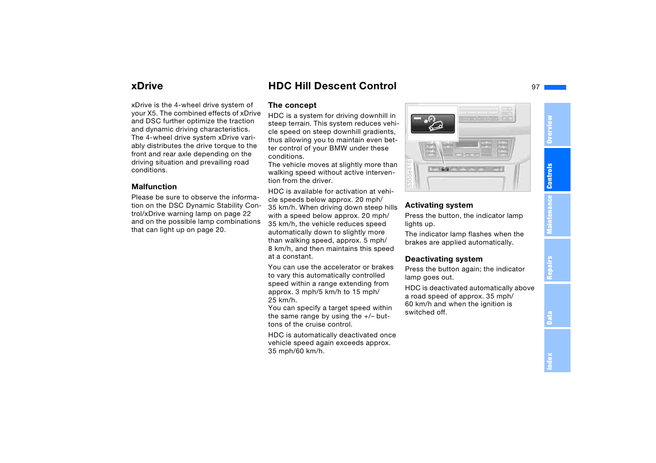 Xdrive, Hdc hill descent control, Xdrive hdc hill descent control | BMW X5 3.0i SAV 2005 User Manual | Page 97 / 200