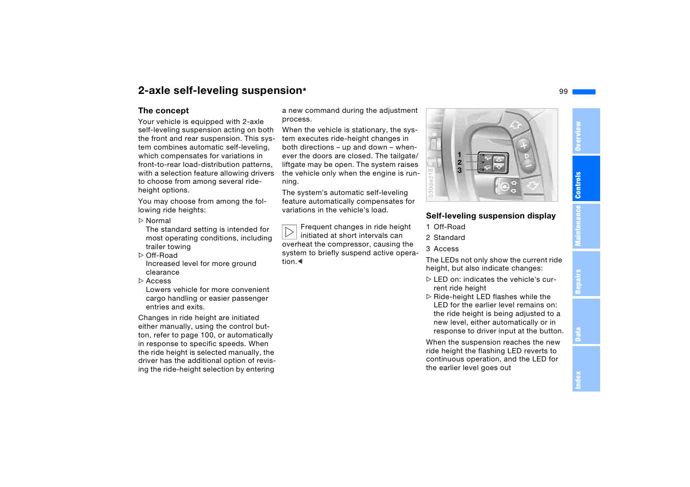 Axle self-leveling suspension | BMW X5 3.0i SAV 2005 User Manual | Page 99 / 200