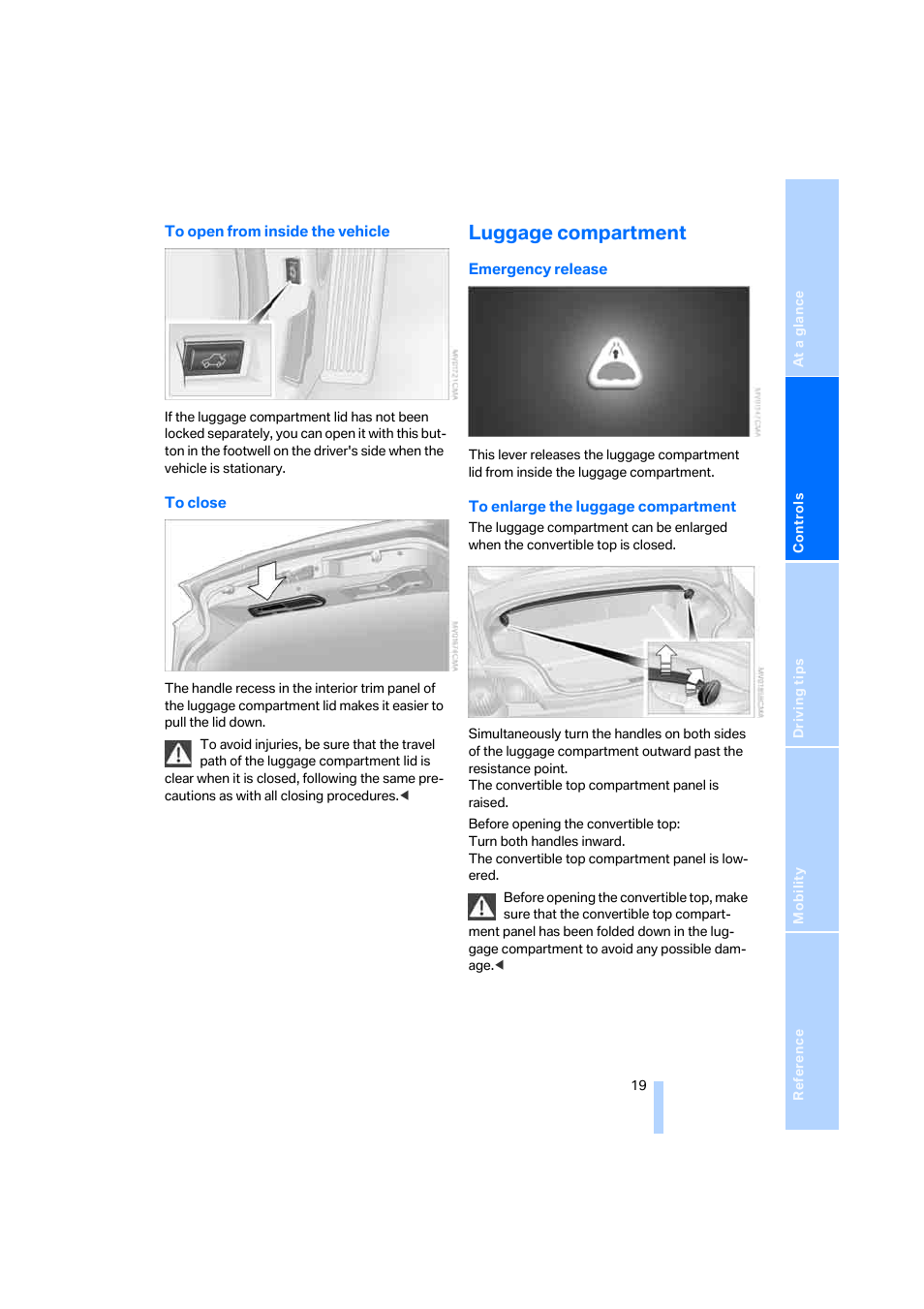 Luggage compartment | BMW Z4 Roadster 2.5i 2005 User Manual | Page 21 / 120