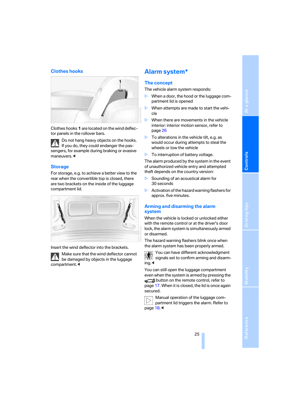 Alarm system | BMW Z4 Roadster 2.5i 2005 User Manual | Page 27 / 120