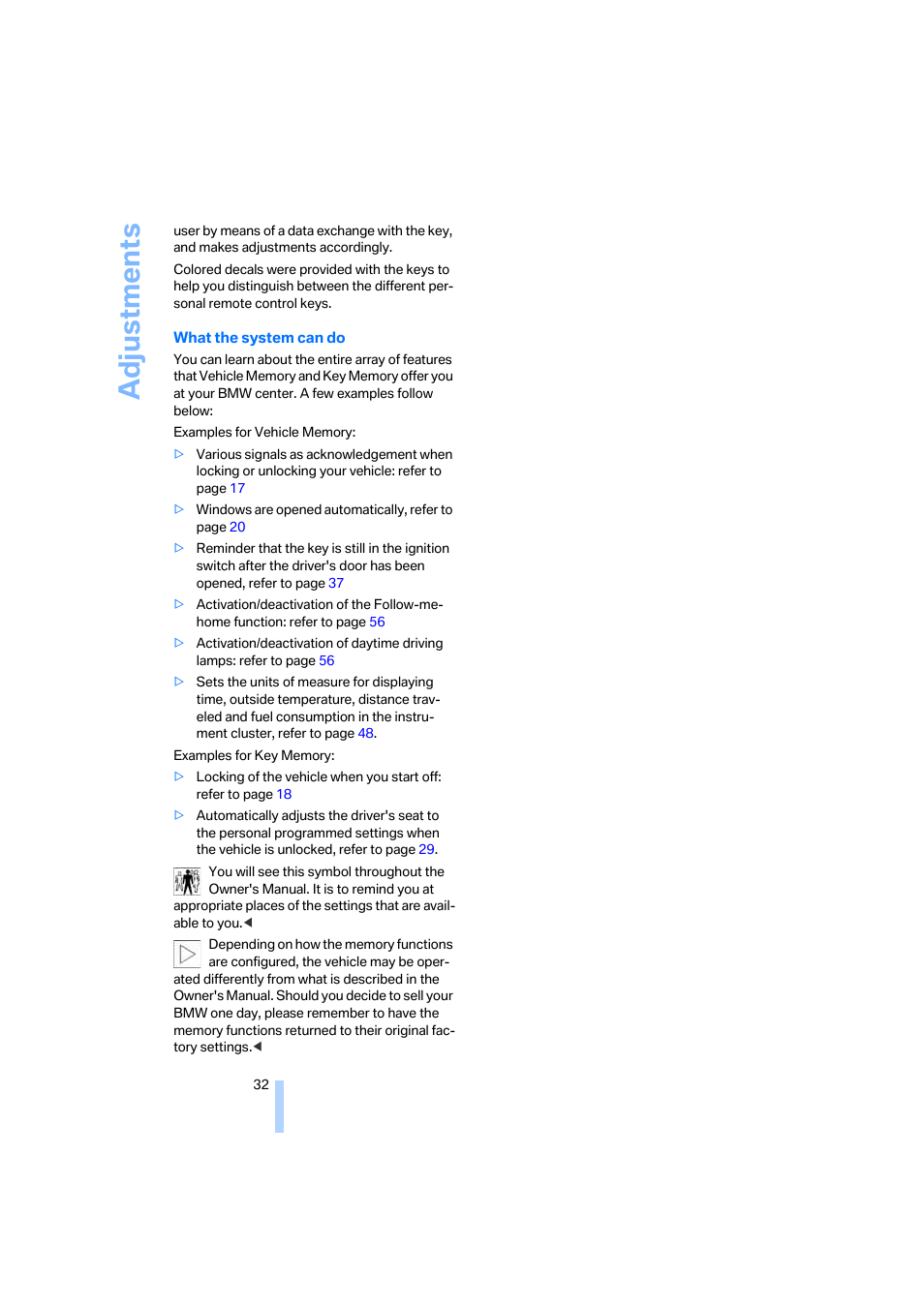 Adjustments | BMW Z4 Roadster 2.5i 2005 User Manual | Page 34 / 120