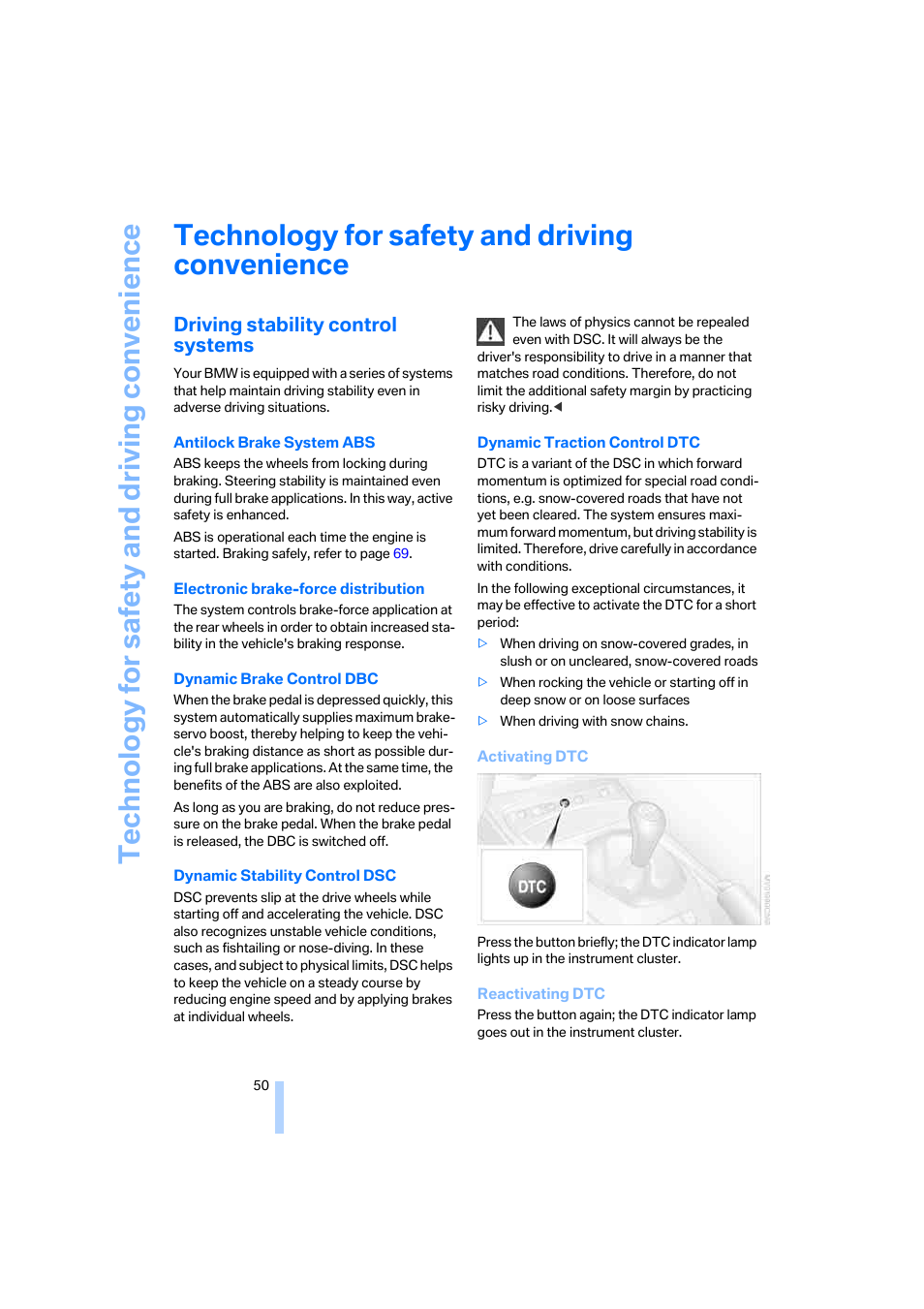 Technology for safety and driving convenience, Driving stability control systems | BMW Z4 Roadster 2.5i 2005 User Manual | Page 52 / 120