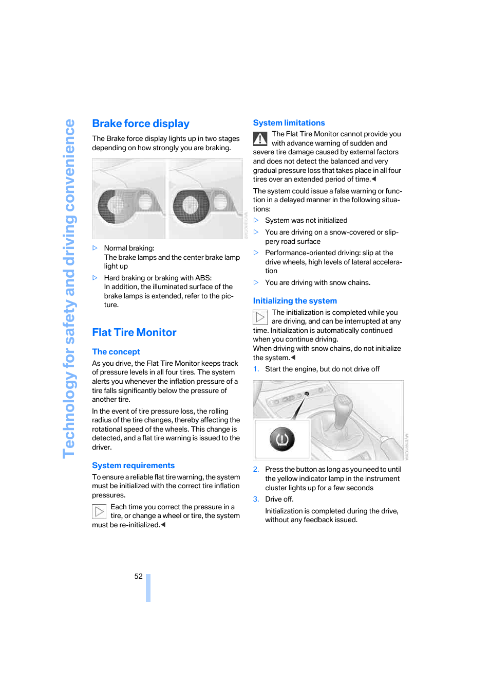 Brake force display, Flat tire monitor, Technology for safety and driving convenience | BMW Z4 Roadster 2.5i 2005 User Manual | Page 54 / 120