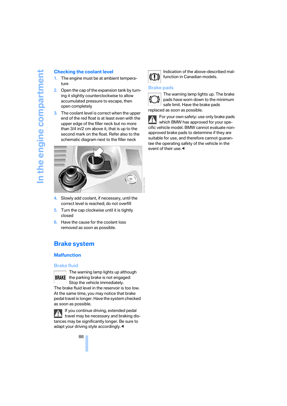 Brake system, Parking brake released | BMW Z4 Roadster 2.5i 2005 User Manual | Page 90 / 120