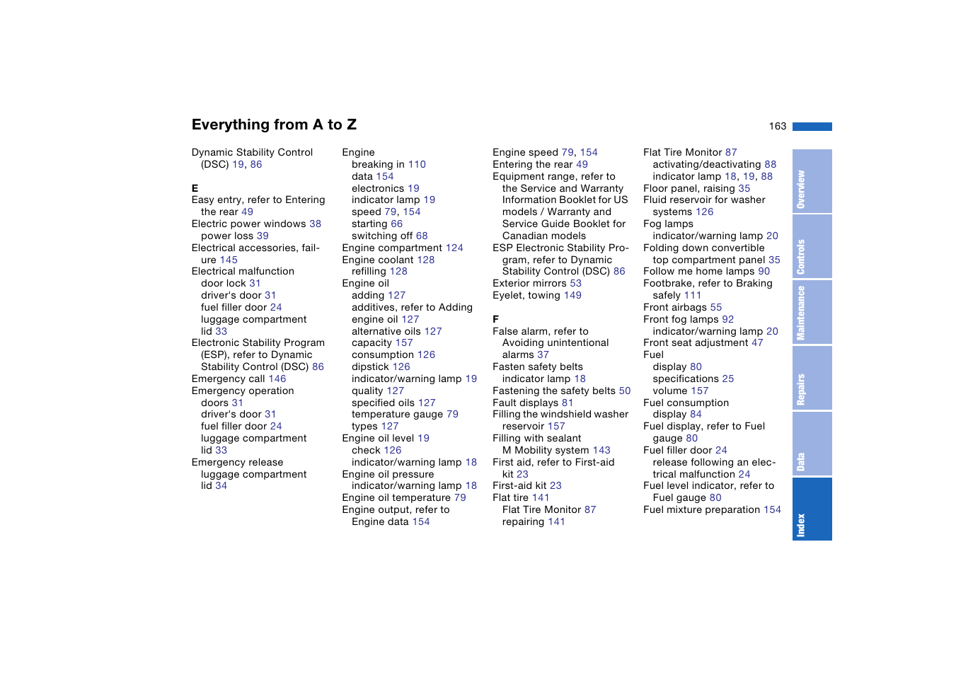 Everything from a to z | BMW M3 Convertible 2005 User Manual | Page 163 / 174