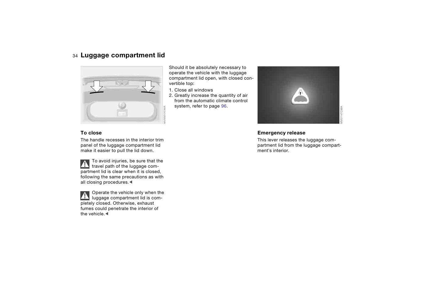 Luggage compartment lid | BMW M3 Convertible 2005 User Manual | Page 34 / 174