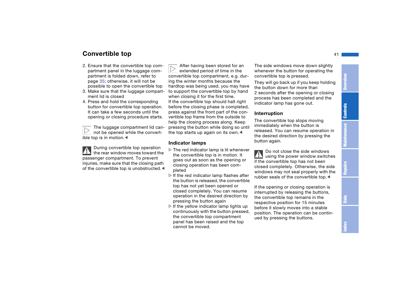 Convertible top | BMW M3 Convertible 2005 User Manual | Page 41 / 174