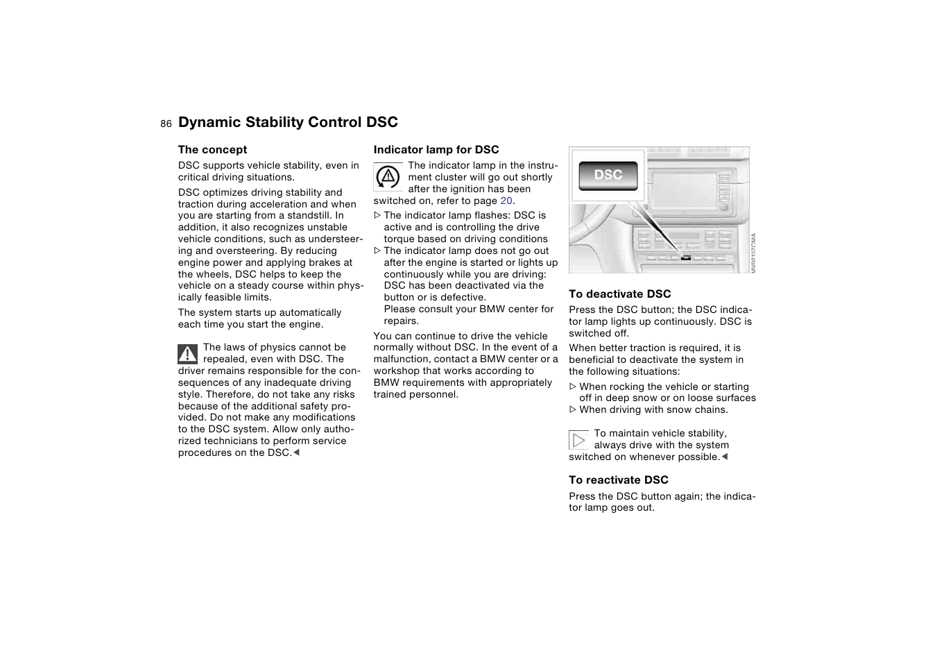 Dynamic stability control dsc, Dynamic stability control | BMW M3 Convertible 2005 User Manual | Page 86 / 174