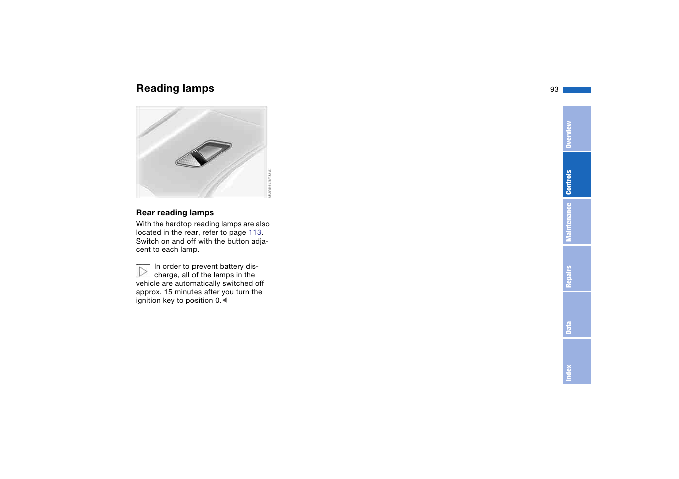 Reading lamps | BMW M3 Convertible 2005 User Manual | Page 93 / 174