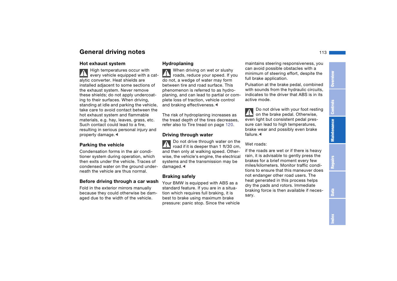 General driving notes | BMW 325Ci Coupe 2004 User Manual | Page 113 / 174